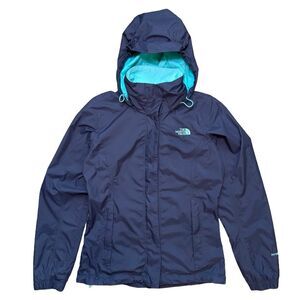 Women's The North Face Hyvent Jacket Size XS Navy Teal Hooded Weatherproof Coat